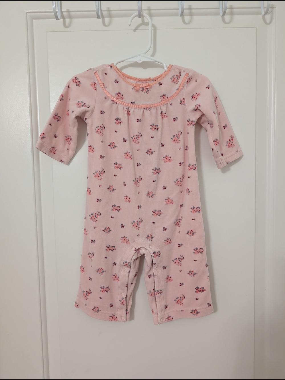Gymboree Holiday Friends Pink Floral Velour Romper 6-12 Months